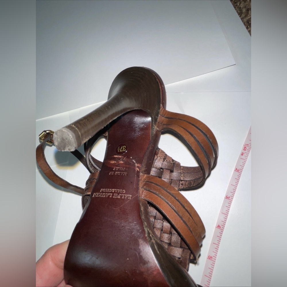 RALPH LAUREN COLLECTION PURPLE LABEL BROWN LEATHER HEELS ANKLE STRAP 7.5 ITALY - Picture 16 of 16